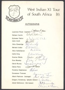 WEST INDIES TEAM SHEETS: 1974 (unofficial) with Kanhai, Gibbs, Julien, Sobers and Murray; 1976 (Official) to the UK, with Lloyd, Murray, Greenidge, Holding and Richards; 1983 (Official) to South Africa, with Rowe, Greenidge, Julien, Murray and Stephenson; - 2