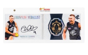 2022 Patrick Cripps Select Brownlow Medallist&nbsp;platinum booklet&nbsp;with signature, numbered #43/60, in original presentation packaging.&nbsp;Accompanied by the 2022 Brownlow Medal Predictor Platinum card with the matching number (#43), which has been officially ho