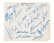 1945 Australian Services Team, autograph page with 15 signatures including Lindsay Hassett, Keith Miller, Bob Cristofani & Cec Pepper. Collected during the team tour of England.