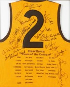 Hawthorn Football Club Team of the Century No. 2 guernsey&nbsp;signed by 20 of the team greats, including Graham Arthur, Michael Tuck, Peter Hudson, Peter Knights, Ian Law, Brendan Edwards, Kelvin Moore; attractively framed & glazed with a certificate of authe - 2