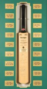 A beautifully framed display featuring a full-size Slazenger "Don Bradman Autograph Deluxe Super Test" bat, signed by eighteen Australian test captains, with their details on plaques surrounding the bat. The captains featured include Don Bradman, Jack Ryd - 2