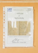 A beautifully framed display featuring a full-size Slazenger "Don Bradman Autograph Deluxe Super Test" bat, signed by eighteen Australian test captains, with their details on plaques surrounding the bat. The captains featured include Don Bradman, Jack Ryd - 4