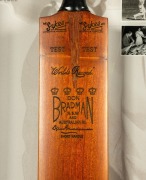 "SIR DON BRADMAN - THE MASTER'S BLADE": An attractive display which incorporates a reproduction Sykes test world record Don Bradman full size cricket bat with a card bearing the original signature of Don Bradman, together with details of his career and so - 4