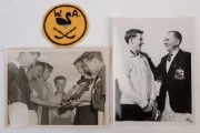 GRAHAM MCKENZIE COLLECTION - 1956 W.A. SCHOOLBOYS HOCKEY CAPTAIN: press photographs&nbsp;(22x16.5cm) showing McKenzie with other State Captains during the 1956 Under 16 Hockey Championships held at Brisbane, the other showing McKenzie,&nbsp;being congratulated by h