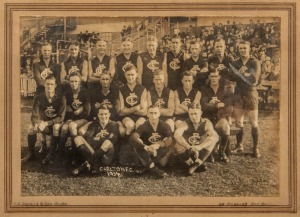 1934 CARLTON Team photograph by Charles Boyles; the image 11 x 15.5cm; framed & glazed 20.5 x 25.5cm. The image depicts the Carlton Seniors Team for Round 8 vs Melbourne.
