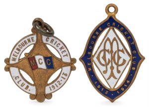 MELBOURNE CRICKET CLUB: membership medallions for 1912-13 (No.2547) and 1913-14 (No.1555), (2 items).