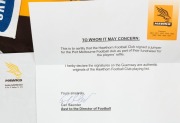 HAWTHORN FOOTBALL CLUB: An official club jumper (short sleeves) signed by numerous players on the 2000 Hawthorn List. Accompanied by a letter from Hawthorn&nbsp;signed by Carl Saunder. The signed jumper was donated to the Port Melbourne Football Team for assis - 2