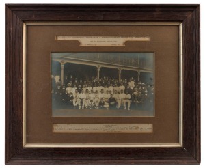"Australian Commercial Travellers' & Warehousemen's Association Cricket Team. Visit To Melbourne, Easter 1907. S. Australia, 299. Victoria, 173" albumen print teams photo in original frame and mount with player names caption window, 46 x 56cm overall.