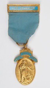 WALTER LINDRUM'S Masonic life governor medal with suspension pin and ribbon, engraved on the back "Mr Walter Lindrum O.B.E."