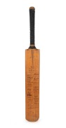 HERBERT STRUDWICK'S&nbsp;SOUVENIR BAT WITH MORE THAN 125 ORIGINAL AUTOGRAPHS: A full sized "Surrey & England XI" cricket bat by Sandham, Strudwick & Bale, signed in the ownership position by Herbert Strudwick (1880 - 1970) and evidently used to collect signatu