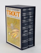 "TROUT" by Ernest Schwiebert [E.P. Dutton, New York, 1984] in 2 volumes, attractively bound in deep blue leather with silver titles to front covers and spines; page edges silver, housed in a matching slipcase. Very handsome.