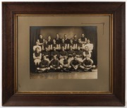 PRAHRAN&nbsp;A.J.M. (JAM FACTORY), 1917 Premiers, black and white team photograph in original oak frame with gilt slip and glass, ​​​​​​​with pencil inscription verso, sheet size 31 x 40cm, 60 x 70cm overall