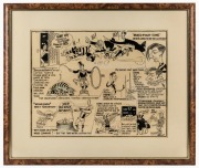 Original cartoon artwork by Wells illustrating the 1950 season scramble to make the final four in July, pen and ink with some later colouring, artwork 40 x 50cm, framed and glazed overall 60 x 71cm. - 2