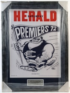 CARLTON: 1972 reprint WEG Premiership poster by Wegart; attractively framed and glazed, overall 87x65cm.