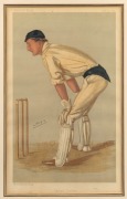 Two original Vanity Fair chromo-lithographs, "Oxford Cricket" (29 June 1889) depicting Hylton Philipson, and "Yorkshire Cricket" (24 September 1892) depicting George Hirst, both&nbsp;individually framed and glazed, each overall 54.5 x 44.5cm. [2 items] - 2