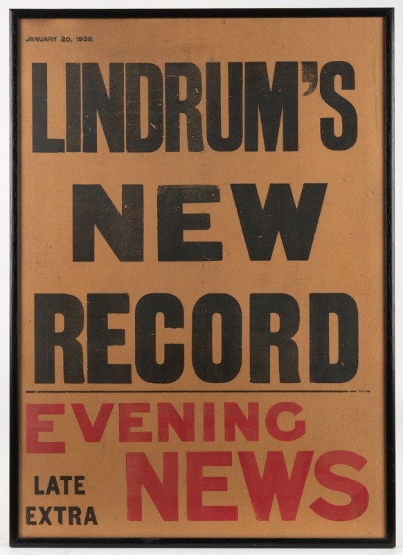 WALTER & HORACE LINDRUM: Group of five framed vintage newspaper banner pages all extolling the achievements of Walter and his nephew. the largest 82 x 57cm overall.