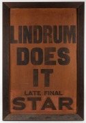 WALTER & HORACE LINDRUM: Group of five framed vintage newspaper banner pages all extolling the achievements of Walter and his nephew. the largest 82 x 57cm overall. - 2