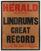 WALTER & HORACE LINDRUM: Group of five framed vintage newspaper banner pages all extolling the achievements of Walter and his nephew. the largest 82 x 57cm overall. - 3