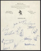 The 1960 SOUTH AFRICAN Team to GREAT BRITAIN original pen signatures on a Minor Counties Cricket Association letterhead; sixteen signatures including McGlew, Goddard, Adcock, Duckworth and Tayfield.&nbsp;The South Africans&nbsp;played a five-match Test&nbsp;series again