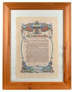 WALTER LINDRUM: Hand-painted illuminated presentation from Walter Lindrum, dated London, 13th April, 1931 and addressed to "W. A. Tompkin Esq., Promoter of International Billiards", sheet size 50 x 34cm, framed and glazed 71 x 57cm overall.