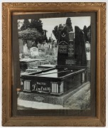 A framed black and white triptych photograph of Walter Lindrum performing trick shots, framed and mounted, 32 x 77cm overall; together with a black and white photograph of Walter Lindrum's grave, framed and mounted, 64 x 54cm overall. (2 items). - 2