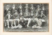 THE 1921 AUSTRALIAN CRICKET TEAM IN ENGLAND: A Bolland real photo postcard depicting the whole Australian team in their uniforms and signed by all of the players including Bardsley, Ryder, Armstrong (Captain), Mailey and Taylor. Framed and glazed, overall