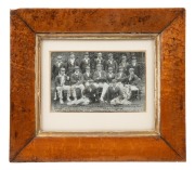 THE 1921 AUSTRALIAN CRICKET TEAM IN ENGLAND: A Bolland real photo postcard depicting the whole Australian team in their uniforms and signed by all of the players including Bardsley, Ryder, Armstrong (Captain), Mailey and Taylor. Framed and glazed, overall - 2