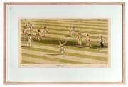 James Willebrant (1950- ):&nbsp;two colour etchings "Hook to the Boundary" [34/75, 89 x 69cm] and "A Confident Appeal" [1/75, 64 x 95cm], both editioned, signed, titled, and dated&nbsp;84' in the lower margin,&nbsp;both window mounted, framed & glazed. [2 items]