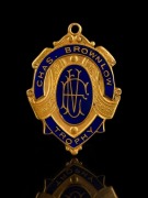 THE 1966&nbsp;BROWNLOW MEDAL, 9ct gold, blue enamel; engraved verso "VICTORIAN FOOTBALL LEAGUE - CHAS BROWNLOW TROPHY - SEASON 1966 -&nbsp; WON BY IAN HARLOW STEWART" - 3