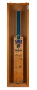 A match-used Gunn & Moore Diamond bat, souvenired after the first day's play between South Africa and Australia at Newlands, Cape Town on the 17th March 1994. Signed by both teams and housed in a glass-fronted presentation case, the bat had been donated for a fund-raising event for the Alta du Toit School in Cape Town.The Alta du Toit School was established in 1964 to provide an education for learners with intellectual disabilities for all cultural and racial backgrounds.