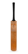 THE AUSTRALIAN TEAM IN SOUTH AFRICA 1949-50: A full-size Lindsay Hassett Autograph bat by Stuart Surridge & Co, with the signatures of the Australian team (and the faded signatures of the South African team) to the front of the blade, which has also been 