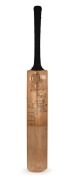 THE AUSTRALIAN TEAM IN SOUTH AFRICA 1949-50: A full-size Lindsay Hassett Autograph bat by Stuart Surridge & Co, with the signatures of the Australian team (and the faded signatures of the South African team) to the front of the blade, which has also been - 2