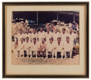 AUSTRALIA IN THE WEST INDIES: A photograph of the 1964-65 team in their team blazers and whites, with Simpson, Lawry, McKenzie, Hawke and Jarman; a certificate of merit awarded to Grahame Thomas for making a century at Barbados; and a team photo of the 19