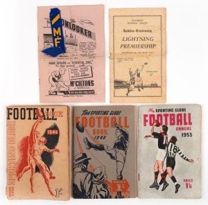 1951 'Jubilee-Centenary Lightning Premiership' programme featuring all 12 teams (won by Collingwood), plus other books including 'Sporting Globe Football Book' for 1946, 1948 and 1953, etc. Fair/Good condition. (5 items).