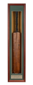 A MATCH-USED BAT OWNED BY CHARLIE MACARTNEY AND SIGNED BY BOTH TEAMS DURING THE "BODYLINE" SERIES OF 1932 INCLUDING THE CONTROVERSIAL CAPTAIN, WALTER JARDINE AND HIS STRIKE BOWLER, HAROLD LARWOODCharlie Macartney (1886 - 1958) appeared for Australia in 35 Test Matches between 1907 and 1926 although he continued to play cricket till 1935-36, when he was vice-captain to Jack Ryder on a tour of India.