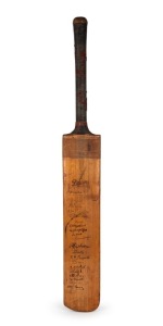 THE INDIAN CRICKET TEAM IN ENGLAND IN 1932: Towards the end of their busy tour of England, the Indian XI played a 3-day match in Scarborough (September 7th-9th) against a team called "Leveson-Gower's XI". This "Driver" bat - (76cm) - was signed and headed "ALL INDIA XI v LEVENSON-GOWER XI" with signatures of both teams, including the Indians, Nayudu, Palia, Jahingir Khan, and the English, Townsend, Sutcliffe, Hendren, Holmes, and others present for the match.