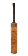 THE INDIAN CRICKET TEAM IN ENGLAND IN 1932: Towards the end of their busy tour of England, the Indian XI played a 3-day match in Scarborough (September 7th-9th) against a team called "Leveson-Gower's XI". This "Driver" bat - (76cm) - was signed and headed
