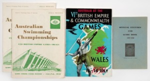 AUSTRALIA AT THE 1958 CARDIFF GAMES: 1957-58 Victorian Amateur Swimming Association Official Fixtures and Guide Book, 15th Feb. and 22nd Feb. 1958 Official Programmes for the Australian Swimming Championships and British Empire Games Trials (including Dawn Fraser, Lorraine Crapp, Ilsa & John Konrads, Michael Hunt, etc.), and a booklet titled "Australia at the VIth British Empire & Commonwealth Games - Wales - 18-26 July 1958." (4 items).