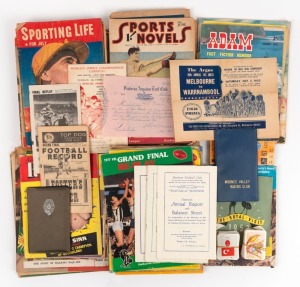 A collection remainder including several finals Football Records (noted 1947 Grand Final, 1962 Final Replay, 1977 Grand Final and Grand Final Replay, etc.), Sunshine Football Club items, horse racing, 1953 Melbourne to Warrnambool&nbsp;Road Race programme, a n