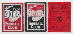 SAINT KILDA FOOTBALL CLUB: 1965, 1966 and 1974 membership cards. (3).