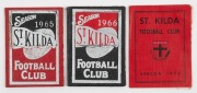 SAINT KILDA&nbsp;FOOTBALL CLUB: 1965, 1966 and 1974 membership cards. (3).