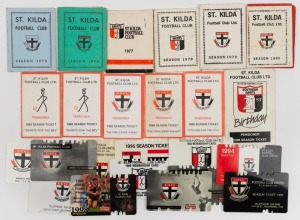 SAINT KILDA FOOTBALL CLUB: 1975 - 1986, 1988 - 1995 and 1996 (2) and 1997 (2) Concessional or Pensioner Membership Cards. (Total: 24). Mixed condition.