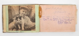 An autograph book in which we note George Podmore (Melb. Cup winner), Keith Miller (Test cricketer), Nev Sellwood (Melb Cup winner), Ted Whitten, John Schultz, Rod Dawkins (jockey), the ESSENDON Football Team 1958, early 1960s FOOTSCRAY footballers, Alan Gale, Darrel Baldock, Scobie Breasley, etc.