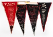 A collection of ST.KILDA supporters' pennants: "ST. KILDA 1939", 1961 "THE SAINTS 1st SEMI-FINAL versus FOOTSCRAY", "ST. KILDA FINALISTS 1966", and "SAINTS FINALIST 1972", (4 items).