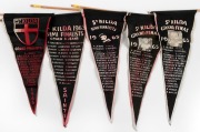 A collection of ST.KILDA supporters' pennants: "1963 ST. KILDA&nbsp;SEMI FINALISTS COACH A. JEANS", "ST. KILDA SEMI FINALISTS 1965", "ST. KILDA 1965 GRAND FINAL" (featuring Ian Stewart), "ST. KILDA GRAND FINAL" (featuring Darrel Baldock) and "1966 ST. KILDA GR