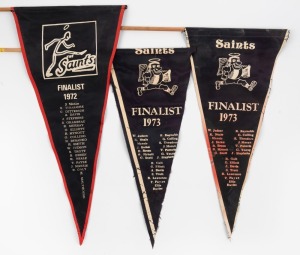 ST.KILDA supporters' pennants: "The Saints FINALIST 1972", "Saints FINALIST 1973" (2 variants). (3).