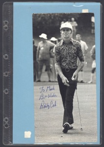 A collection of signed photographs, clippings, notes, etc., including from Arnold Palmer, Henry Cotton, Bobby Locke, Max Faulkner, Harold Henning, Doug Sanders, Billy Casper, Gary Player, Lee Trevino, Roberto De Vicenzo, Byron Nelson, Johnny Miller, Jack 