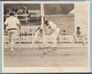ENGLISH & AUSTRALIAN CRICKETERS: A collection of autographed photographs, cuttings, cards, etc., in an album, including Len Hutton, Denis Compton, John Murray, Norman Yardley, Bill Edrich, Geoff Boycott, Fred Trueman, Jack Iverson, Ray Lindwall, John Gleeson, Bill Johnston, Bill O'Reilly, Ken Barrington, etc.