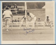 ENGLISH & AUSTRALIAN CRICKETERS: A collection of autographed photographs, cuttings, cards, etc., in an album, including Len Hutton, Denis Compton, John Murray, Norman Yardley, Bill Edrich, Geoff Boycott, Fred Trueman, Jack Iverson, Ray Lindwall, John Glee