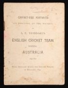 A booklet (incomplete) titled "Cabinet-Size Portraits (In Position at the Wicket) of A.E. Stoddart's ENGLISH CRICKET TEAM visiting AUSTRALIA 1897-1898"; 10 of the 14 portraits are present; the decorative covers are also absent.